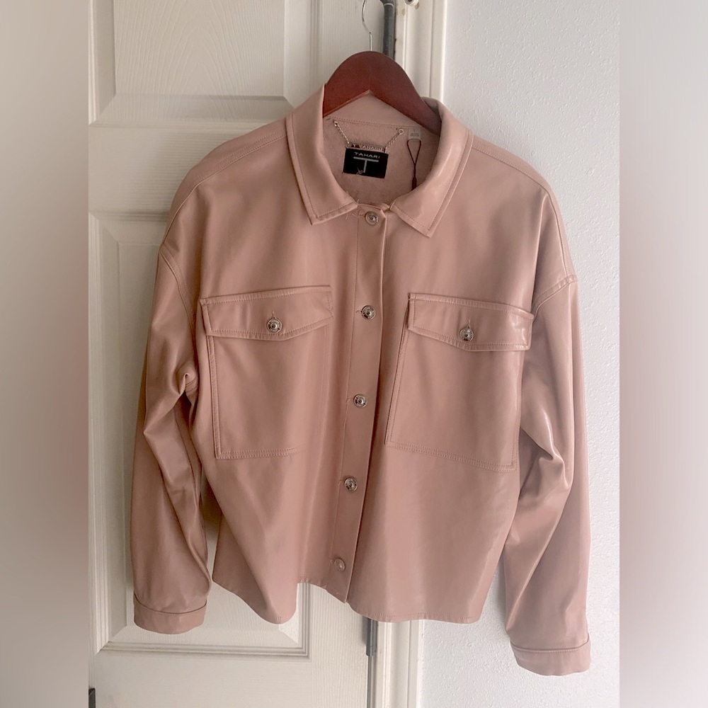 TAHARI Faux Leather Pink Jacket L NWT